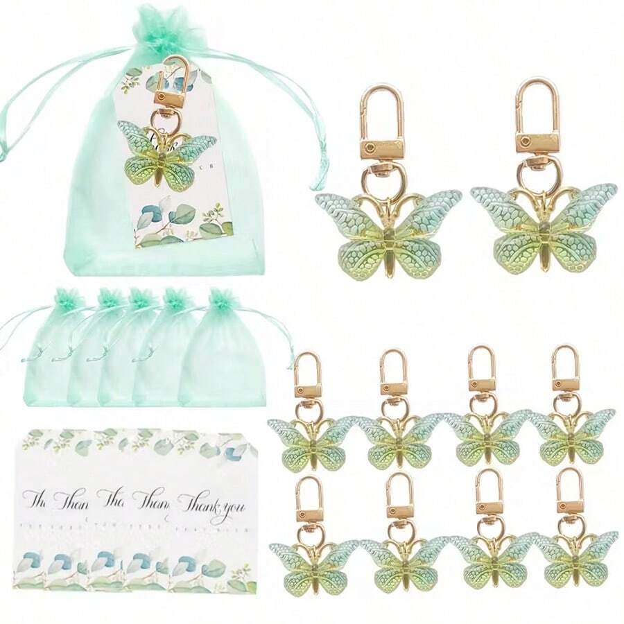 60/48/36/3 piezas Juego de llaveros de mariposa para bodas, Juego de regalo para bautizo, Incluye 16 bolsas de organza + 16 tarjetas de agradecimiento + 16 llaveros de mariposa, Adecuado para bodas, recepciones de bodas, regalos de cumpleaños y recuerdos, playa - Multicolor - Ver 1