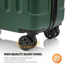 YONSLY 4-Piece Wheeled Suitcase Set With 360° Wheels, Combination Lock, Robust Double Zipper, Mesh Pocket, Soft Rubber Handle, 16/20/24/28 Inch Trolley Suitcase, Hard Shell Carry-On Luggage Set (4-Piece Set, S, M, L & XL) - 深綠 - 查看 4
