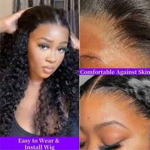 ZHENDEFA 隐藏式绑带360°蕾丝前假发，真人发水波纹假发，200%密度，卷曲真人发，预剪裁360°蕾丝，无需胶水即可佩戴，预先拔毛，自然发际线，女士款 - SNatural - 查看 4