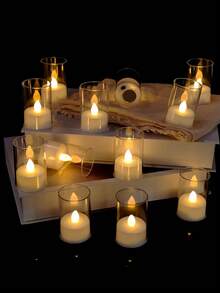 6/12/24pcs Lilin Teh Mini LED Tanpa Api, Lilin Kecil Tanpa Api dengan Timer, Lilin Teh LED, Lilin Teh Elektronik Berkedip, Lilin Bertenaga Baterai dengan Timer Kontrol Jarak Jauh, Cocok untuk Rumah, Hiasan Meja Pernikahan, Natal, Dekorasi Meja Makan - transparan - View 5
