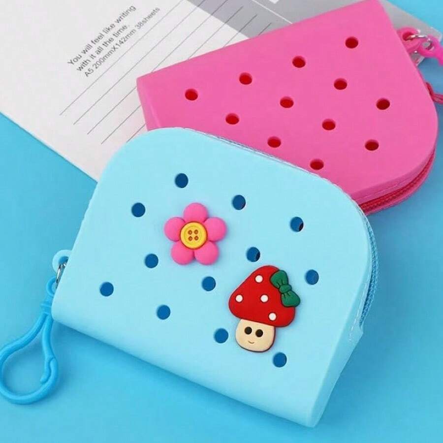 Monedero de silicona con diseño arcoíris, bolsa de silicona desmontable con diseño de dibujos animados, bolsa de almacenamiento para auriculares, diseño calado