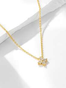 1pc S925 Sterling Silver 14K Gold Plated Clover Flower Pendant Necklace, Minimalist Everyday Versatile Dainty Choker For Women - Gold - View 7
