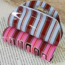 1pc Korean Style Blue & Coffee Striped Acrylic Hair Claw Clip, Retro Elegant Hair Accessory For Bun, Ponytail, Versatile High-End Hair Clip Women Hair Accessories - 彩色 - 查看 3