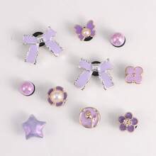 10pcs Set Cute Light Purple Bow Decorations - Y2K Style Star & Flower Decor, Suitable For Teenage Shoes Decoration - Mauve Purple - View 10