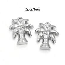 5pcs/Pack Stainless Steel Plant Pendant, 3D Embossed Craft DIY Jewelry Accessories, Necklace Bracelet Charm Pendant, DIY Jewelry Making Pendant - Plant Pendant - View 21