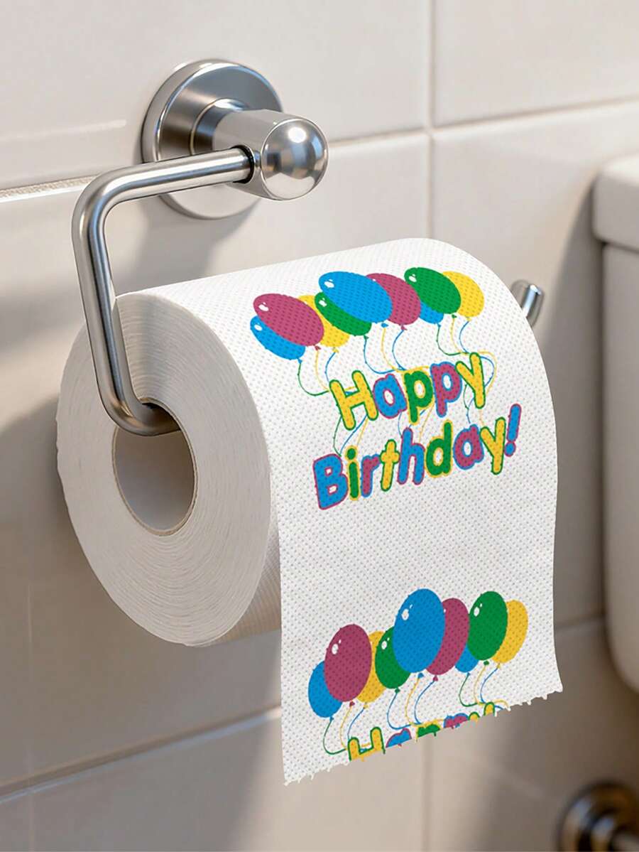 1 Roll, Happy Birthday Toilet Paper | Colorful Balloons & Text Design, Festive Bathroom Decor, Unique Gift For Family & Friends, Birthay Party Favors Supplies - View 1