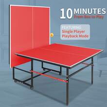 MoolSun 8ft Mid-Size Table Tennis Table Foldable & Portable Ping Pong Table Set For Indoor Games With Net, 2 Table Tennis Paddles And 3 Balls - A-red - View 3