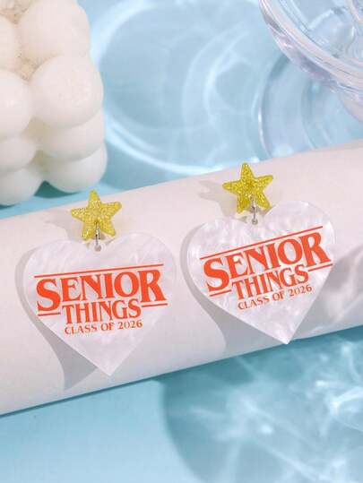 1 Pair Graduation Season Unique Elegant Shiny Star & Heart Acrylic Dangle Earrings, Versatile Daily/Holiday/Party Gift Jewelry For Women