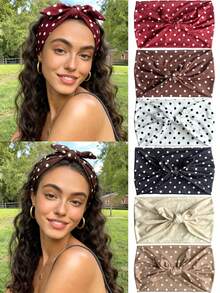 1条全新纯色蝴蝶结波点宽发带，适合日常、节日、运动等场合，防滑透气，弹性运动发带，日常及节日礼物，夏季发饰，沙滩发带，度假吸汗带 - 彩色 - 查看 3