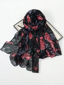 1pc New Bali Yarn Peony Flower Print Scarf, Elegant And Fashionable Thin Sunscreen Scarf For Women, Multi-Functional Soft Shawl Scarf, Daily Evening Dress Outer Wear, Travel Beach Sunshade Shawl, Photography Wear And Festival Gift - Multicolor - View 11