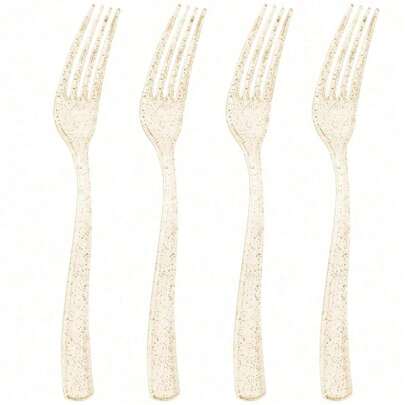 طقم أدوات مائدة ذهبية اللون مزخرفة بالبريق - يشمل 50 شوكة، 50 سكين، 50 ملعقة - قابلة لإعادة الاستخدام والغسيل، مثالية للأعراس والحفلات والمناسبات والعطلات وديكور عيد الميلاد والأواني المنزلية وعيد الحب.