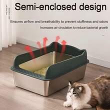 Caja de arena para gatos de acero inoxidable (con tapa) - Caja de arena para gatos de metal abierta, diseño de bordes altos, antiadherente y fácil de limpiar; Incluye pala recogedora; Diseñado especialmente para gatitos - S - Ver 8