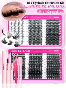 Eimny Bộ dụng cụ nối mi tự làm 450 sợi - 4 kiểu mi giả hoạt hình & mắt mèo | Mi giả cong chữ D 10-16mm | Mi giả 3D mềm mại, dạng phân đoạn | Bộ mi giả chuyên nghiệp có thể tái sử dụng, phù hợp cho sử dụng hàng ngày, hẹn hò và tiệc tùng. - Nhiều màu - Xem 14