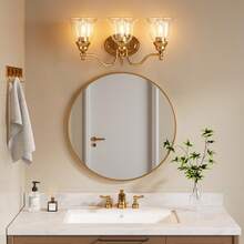 LITTLE TREE 3-Light Bathroom Light Fixtures, Modern Vanity Light With Clear Glass Shade, Bathroom Wall Lamp For Mirror Living Room Kitchen Hallway Porch, E26 Base, Bulbs Not Included (Gold) - vàng - Xem 4