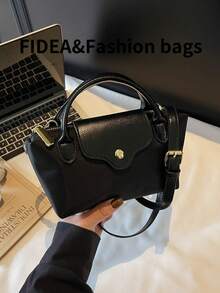 New Fashionable Solid Color Minimalist PU Bucket Bag, Elegant High-End Handbag Suitable For Work, Shopping, Dating, Versatile - Black - View 10