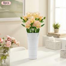 8Pcs White Metal Flower Buckets, Flower Display Buckets, Wedding Flower Display Buckets, Galvanized Metal Vases, 10 Inches Flower Vase With Handles, French Flower Bucket, Rustic Farmhouse Vases For Home Decor Wedding Table Centerpiece - A - 查看 1