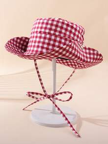 1pc Adjustable Black & White Plaid Denim Baseball Cap, Casual Beachwear For Teenagers - 1PC - View 4