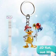 Disney 2D Plane, 1 Cute Duck Balloon Acrylic Keychain - Cute Rhinestone Little Duck, Suitable For Car Keys, Backpack (Valentine's Day Gift) - Cute Anime Keyring, 2D Plane - Multicolor - View 1