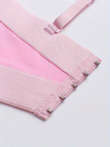 手工3D玫瑰花仿珍珠鱼骨胸衣露脐上衣，适合舞台表演、夜店、欧美性感休闲夏季穿着 - 粉紅色 - 查看 8