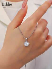 Hihho 1pc Fashionable Minimalist Versatile Water Drop, Heart, Square Pendant Necklace, Creative Luxury Stainless Steel Clavicle Necklace Suitable For Daily, Festival, Outing - Silver - View 10