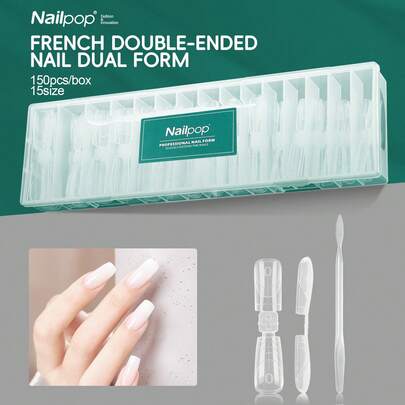 150Pcs/Box Dual-Ended Short Nail Mold Kit, Square & Almond Shape, Embeddable Ultra-Thin Seamless Measured Nail Forms With Gel Scoop, 15 Sizes