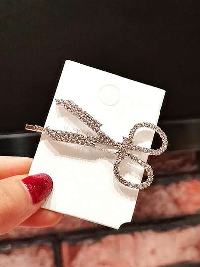 1pc Women's Elegant Crystal Scissors Shaped Hair Clip, Shiny Bridal Hair Accessory, Suitable For Daily Wear
