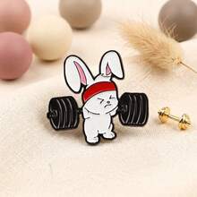 Cute Fitness Bunny Brooch, Barbell Enamel Pin, Fitness Lover Backpack Accessory, Adorable Barbell Bunny Funny Sports Style Pin - Black - View 8