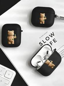 1个极简泰迪熊耳机保护套，兼容苹果Pro 2、Pro 3/4，磨砂保护套 - 黑色 - 查看 2