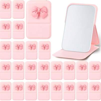1/5/10/24 piezas Espejos compactos con lazo rosa, adecuados para cumpleaños de mujer, despedida de soltera, ceremonia de graduación y otras ocasiones, espejos plegables de bolsillo, convenientes para llevar, ideales para viajes, reuniones grupales, regalos y talla grande
