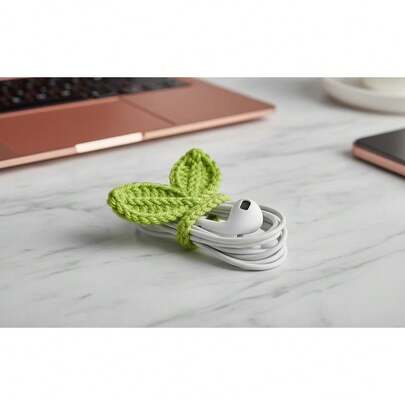 1 Stück gehäkeltes Blatt Spross, gehäkelter Blatt Lesezeichen Spross, süßes Kopfhörer Zubehör, dekorative Sprossen Blätter für Kabel Kopfhörer Zubehör Lesezeichen Geschenk für Buchliebhaber