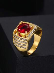 Anillo de boda de lujo para hombres con circonita roja incrustada, joyería de lujo de moda, propuesta de compromiso - Regalo del Día de San Valentín para él, celebración de fiesta - Rojo - Ver 2