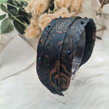 单件装高端女士新款布艺串珠印花宽檐高顶断发箍发饰，优雅日常休闲发饰，外出时尚发饰，四季皆宜，送给女友的发饰礼物，发带，头带，发圈，夏季，假日，旅行 - 彩色 - 查看 9
