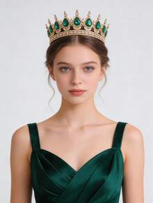 Elegant Gold-Tone Royal Style Sapphire-Look Crystal Crown - Suitable For Attending Balls - Multicolor - View 1