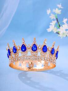 Elegant Gold-Tone Royal Style Sapphire-Look Crystal Crown - Suitable For Attending Balls - Multicolor - View 6