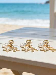 1 Bohemian-Style Golden Letter Keychain With Shell And Starfish Decorations, A-Z Letter Options-Perfect For Holiday And Beach Themes. Ideal Gift Or Decoration For Backpacks, Purses, And Handbags! A Great Gift For Friends, Classmates, And Loved Ones,Easter, Mother'S Day, Independence Day, Wedding Season, Graduation Season Gifts - View 8
