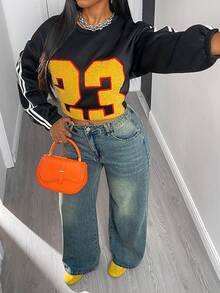 Quần jeans nữ ống rộng tối giản, có túi cài phía trước, thích hợp cho kỳ nghỉ xuân. - Màu xanh cổ điển - Xem 9