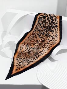 1条新款豹纹链条设计褶皱小方巾，时尚百搭，适合日常佩戴 - 彩色 - 查看 8