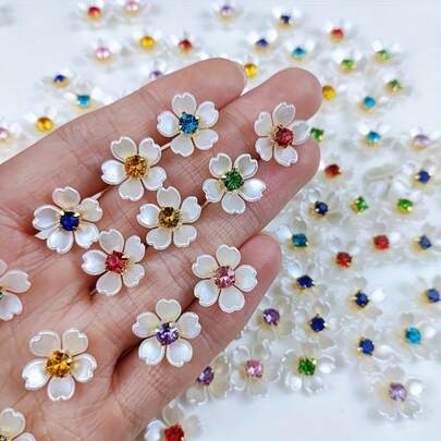 50 hạt cườm hoa nhiều màu sắc - 15mm, nguyên liệu làm trang sức DIY, trang trí bằng đá pha lê, dùng làm bông tai, phụ kiện tóc, vòng tay và trang trí quần áo, màu sắc hạt cườm rực rỡ, trang trí đá pha lê, hạt cườm trang trí.