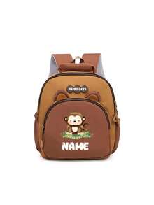 Personalized Mini Patchwork Animal Backpack, Custom Name Bear Dinosaur Giraffe Lion Bag, School And Travel Backpack With Chain Clasp Design - Black - View 15