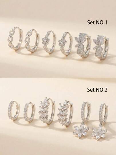 3对/套 铜锆石水晶简约优雅小麦耳夹，时尚百搭耳环套装，适合婚礼、订婚、周年纪念、情人节或感恩节礼物