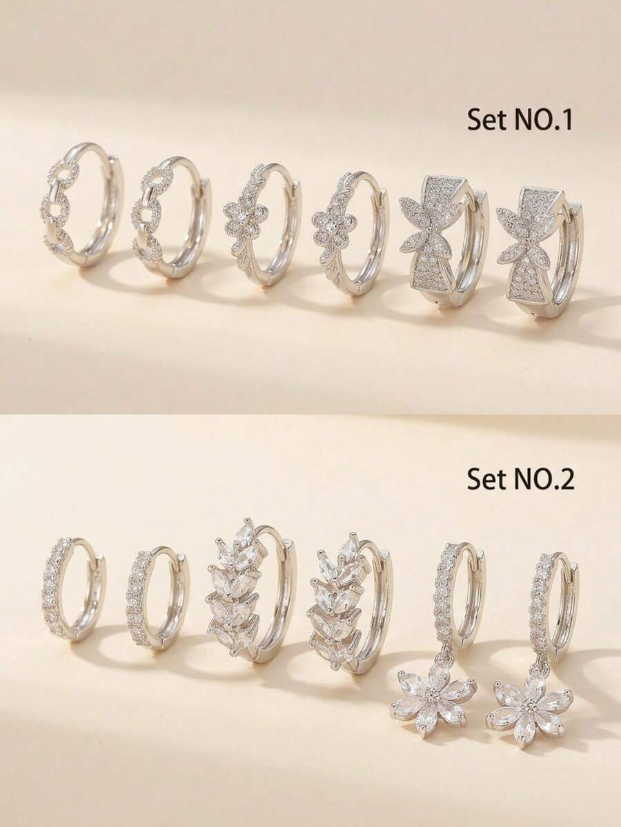 3对/套 铜锆石水晶简约优雅小麦耳夹，时尚百搭耳环套装，适合婚礼、订婚、周年纪念、情人节或感恩节礼物 - 彩色 - 查看 1