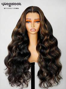 MEGALOOK Upgrade 360 Lace Frontal Wigs Highlight Brown Color Body Wave Lace With Drawstring Cap 100% Human Hair 18-30 Inch 180% Density Glueless Wigs Transparent Lace Frontal Wig Free Part - SNATURAL/30 - View 6