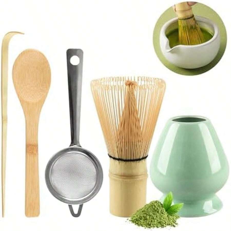 Juego de Matcha, que incluye batidor de bambú, cuchara de Matcha, soporte para batidor de Matcha, tamiz de Matcha, un regalo para amantes del Matcha - Estilo aleatorio - Ver 1
