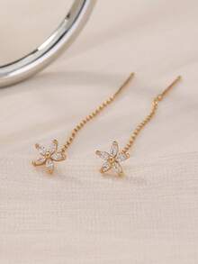 1 Đôi bông tai xỏ lỗ thời trang tối giản đính đá Zirconia hình ngôi sao tua rua - Vàng - Xem 5