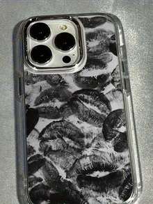 灰色背景黑色嘴唇图案防震手机壳，兼容 17 Pro Max/16 Pro Max/15 Pro Max/17 Pro/16/15/14/13/12/11 - 彩色 - 查看 2