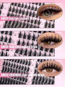 Eimny 300 Pcs Manga Lash Clusters Kit With Bond And Seal & Tweezers And Lash Brush, Wispy Fairy Fluffy Eyelash Extensions, CC Curve 10-16mm Individual Lashes For DIY Cat/Doll Eye, Beginner-Friendly Anime Look For Daily & Party Wear - 彩色 - 查看 4