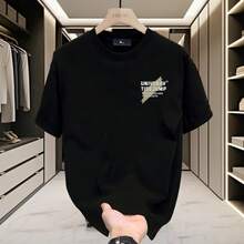 Nuevas camisetas de moda exclusivas para s transfronterizas, productos de calidad de gran , camisetas de manga corta 100% algodón para hombre, camisetas holgadas de moda, camisetas de verano de talla grande. - [Inglés/barras delanteras y traseras] Negro - Ver 4