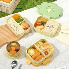 2/3 Compartment Portable Square Plastic Lunch Box With Handle, Microwave Heatable, Sealed Leak-Proof Fruit Salad Food Container, Reusable Large Capacity Divided Bento Box, Suitable For Student And Adult Use In School, Office, Outdoor Camping, Picnic, Travel,Back To School - Multicolor - View 6