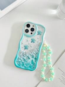 Cream Wavy Edge Glossy Oil Seawave Sea Turtle Painted Anti-Drop Phone Case With Handmade Beaded Bracelet, Suitable For IPhone XR/7/8, 15 Pro Max, 13, 14, 11, Soft Case, Suitable For Galaxy S24, Galaxy S24+, Galaxy S24 Ultra, Galaxy S22, Galaxy A13 4G, Galaxy A52, A52s 5G, Galaxy A23, Galaxy A35, Galaxy A25, Galaxy A73, Note 11, 11 Lite - Multicolor - View 9