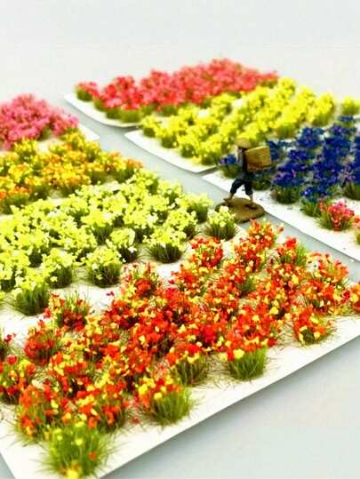 1 caja 32 piezas Modelo de racimo de flores redondo, decoración de terreno de racimo de flores de fondo suave para diorama, pequeño modelo de césped para escenografía, ornamento realista estático material de construcción de diorama DIY, adecuado para paisaje de tren, ferrocarril y mini escenografía, objeto en miniatura, decoración de Pascua